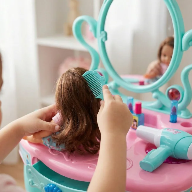 Toaletka dla dziewczynki z LED, suszarką, biżuterią i dźwiękami - Mała Księżniczka